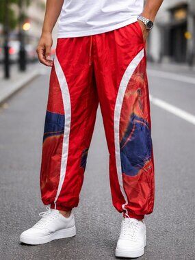 Parachute Pants Unisex 2XL Elastic Waist 90s Adj Ankle Wide Leg Red White Blue